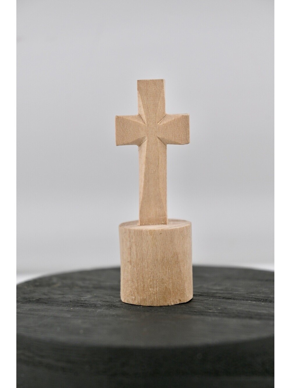 Wooden Cross Stand Small Carved Christian Decor Rustic Minimalist